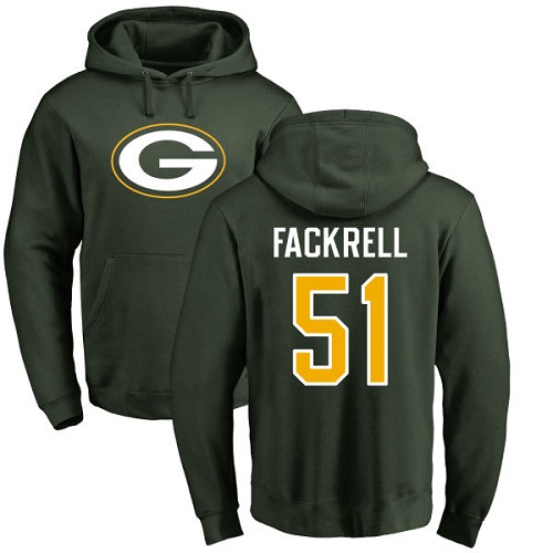 Men Green Bay Packers Green #51 Fackrell Kyler Name And Number Logo Nike NFL Pullover Hoodie Sweatshirts